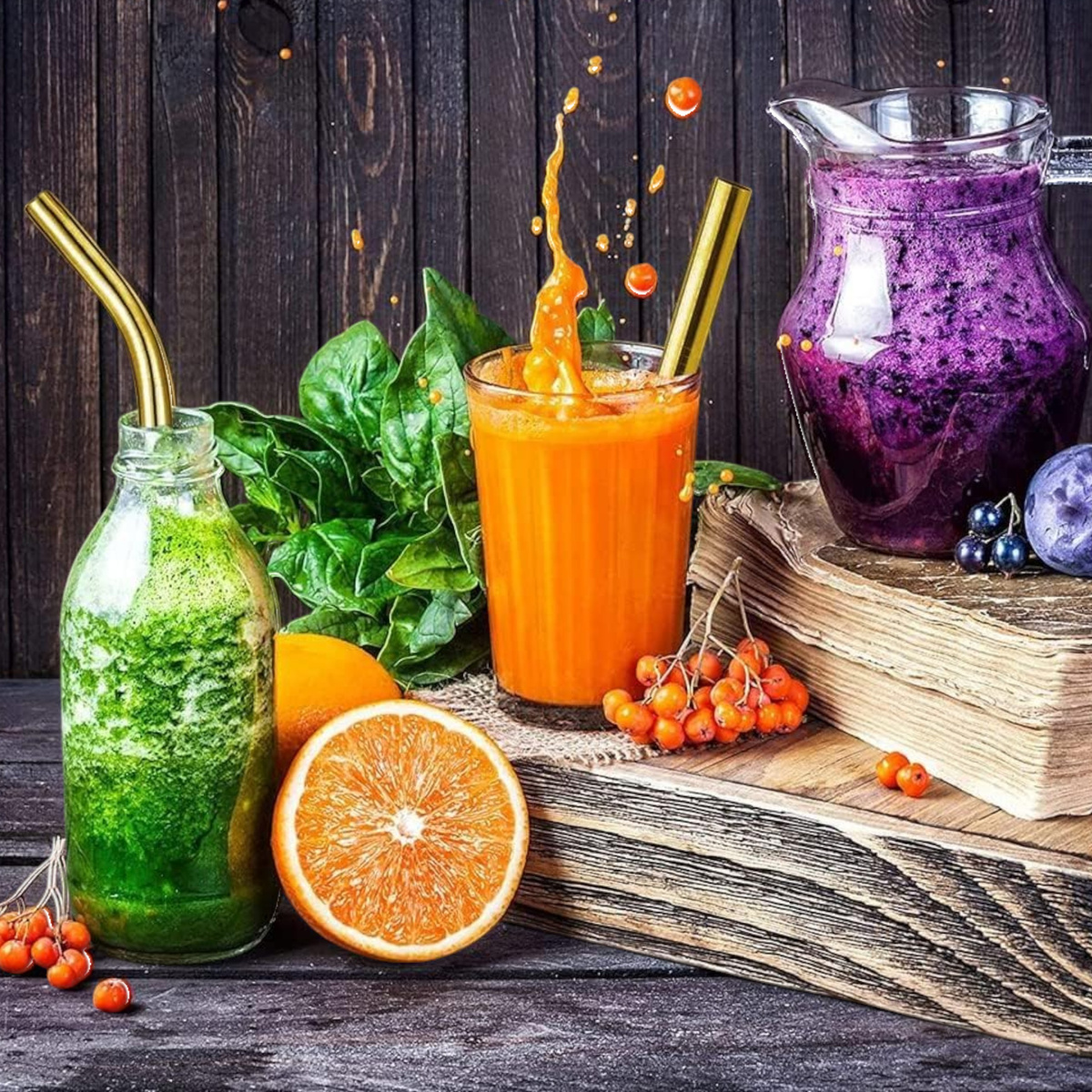 METALOWE SŁOMKI DO PICIA ZESTAW 2w1 SŁOMKA ZE STALI EKO RURKA WIELORAZOWA