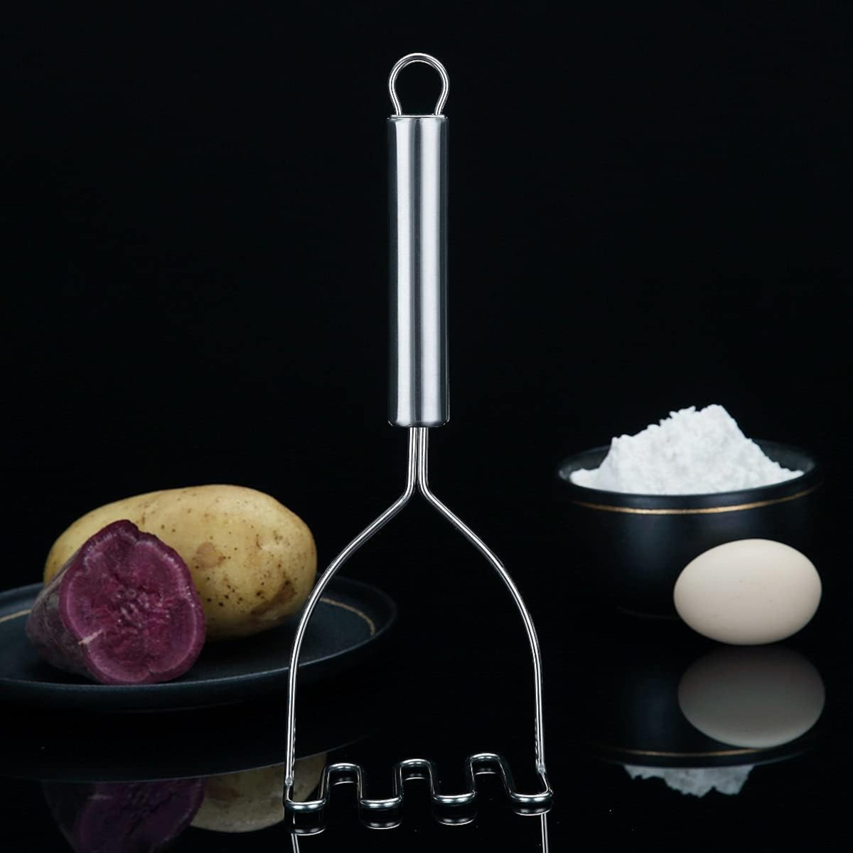 TŁUCZEK PRASKA DO ZIEMNIAKÓW PUREE OGRĄGŁY UGNIATACZ UBIJAK METALOWY 24CM