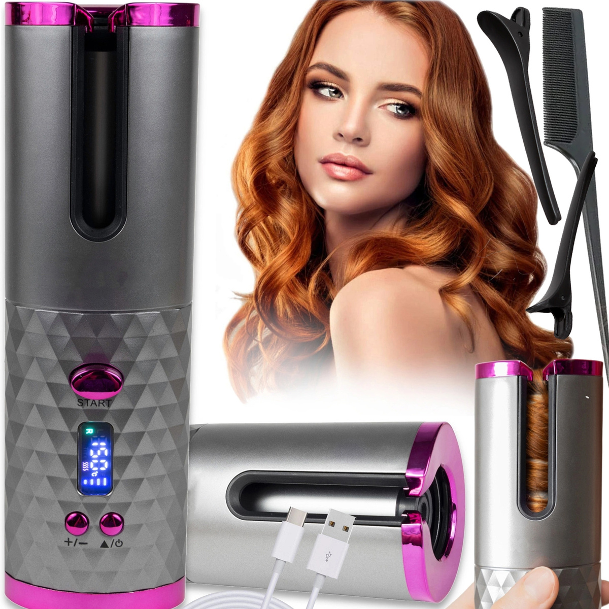 LOKÓWKA DO WŁOSÓW AUTOMATYCZNA CERAMICZNA LCD  USB AKUMULATOR FALOWNICA