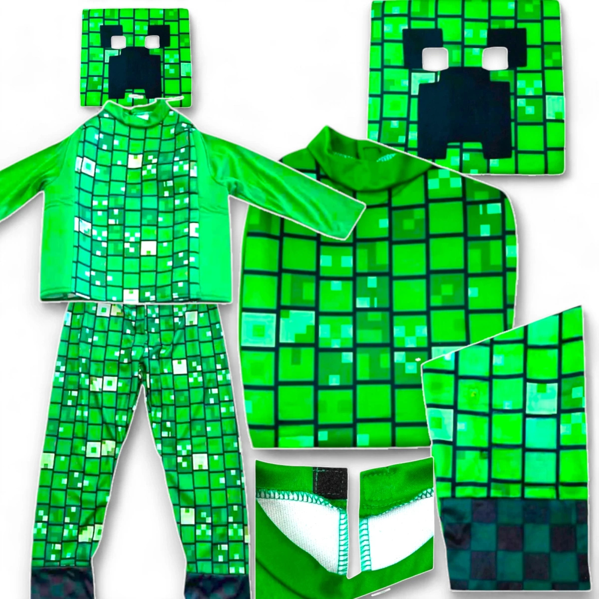 MINECRAFT – STRÓJ DLA DZIECKA CREEPER ROZMIAR L (130-140) KOSTIUM NA BAL DLA CHŁOPCA GADŻETY DLA GRACZY