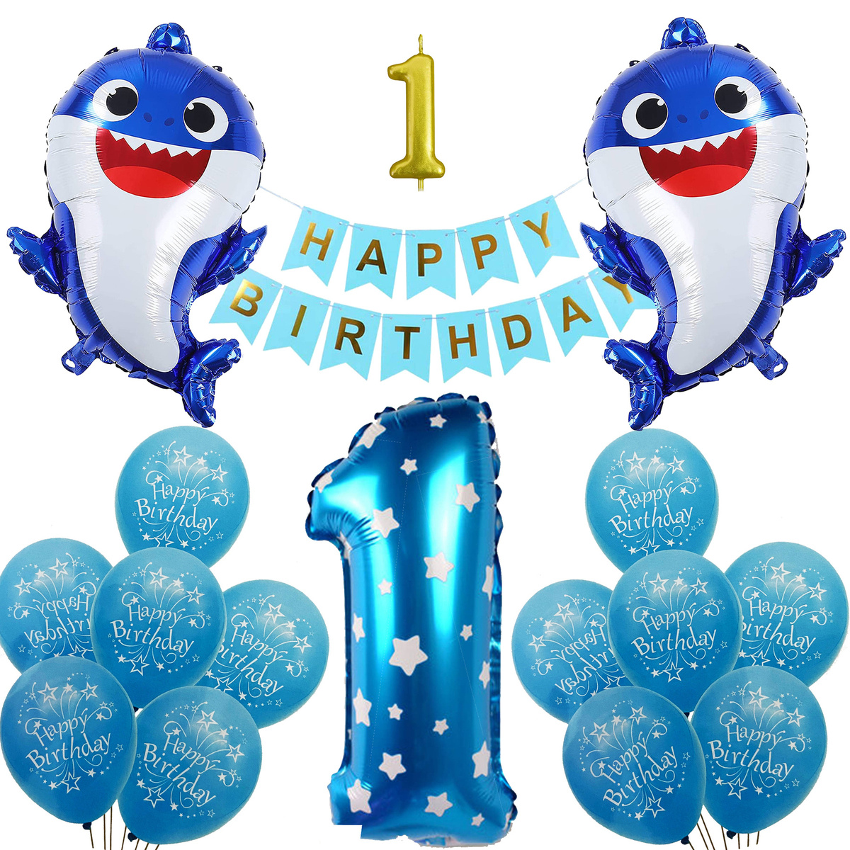 Balony Zestaw Urodzinowy Baby Shark 1 Roczek