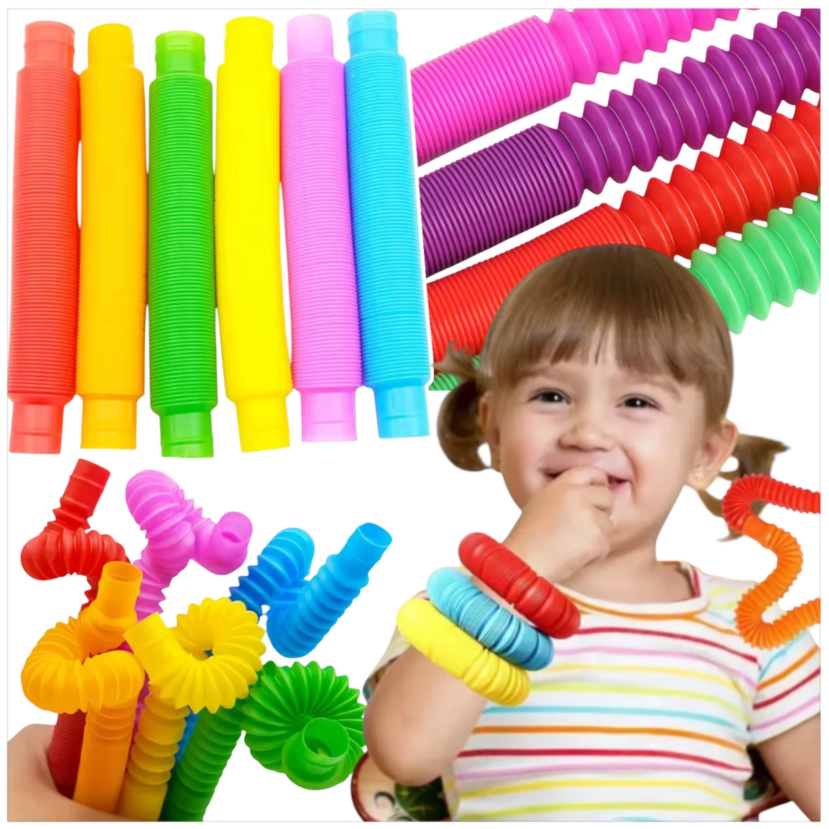 DUŻA RURKA ANTYSTRESOWA SENSORYCZNA GNIOTEK RURA POP TUBE XXL MEGA ROZCIĄGLIWA - ZESTAW 4 SZTUKI