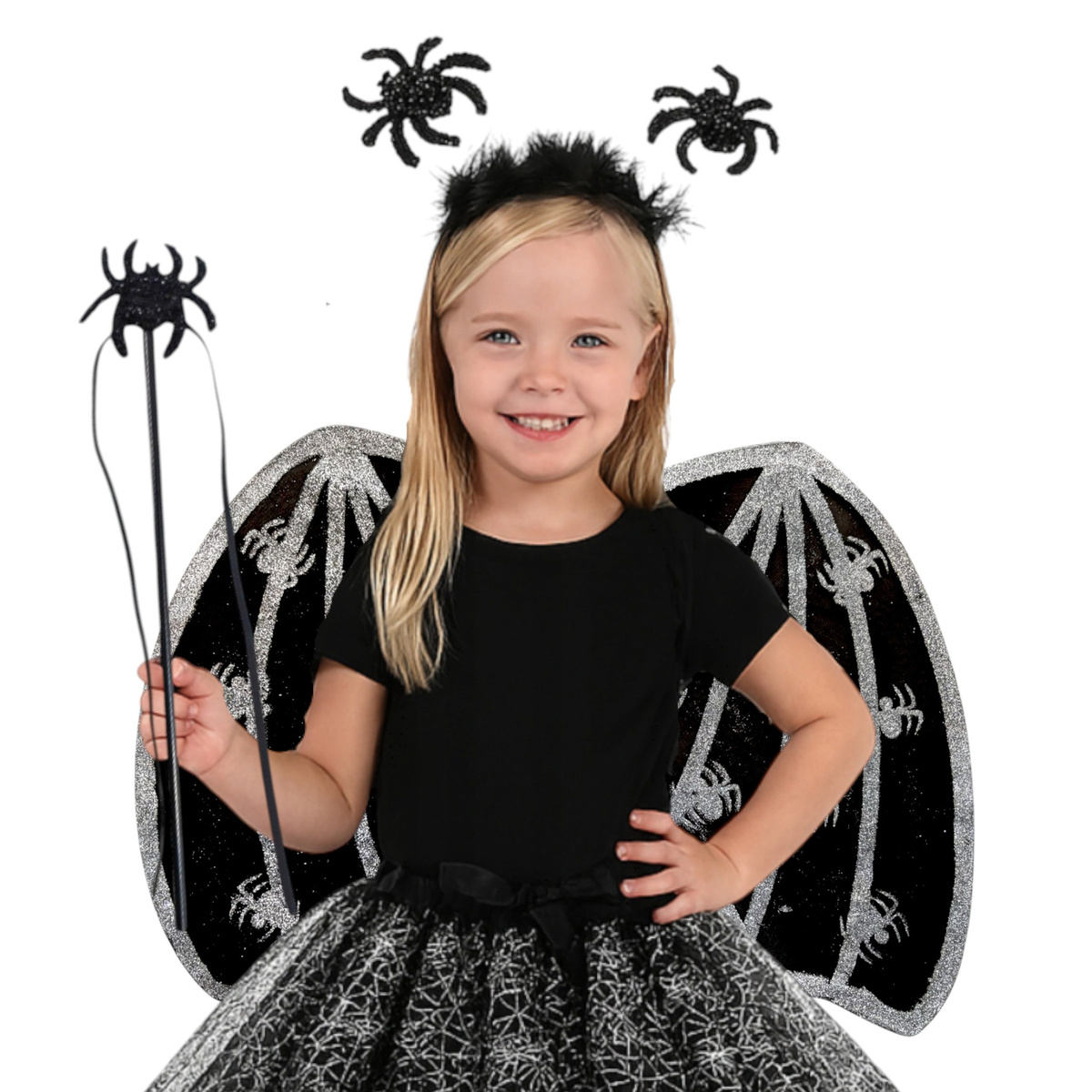 STRÓJ NA HALLOWEEN DLA DZIEWCZYNKI PAJĘCZYCA PAJĘCZARKA SPÓDNICZKA SKRZYDŁA