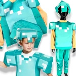 MINECRAFT – STRÓJ DLA DZIECKA DIAMENTOWY STEVE ROZMIAR M (120-130) KOSTIUM NA BAL DLA CHŁOPCA GADŻETY DLA GRACZY