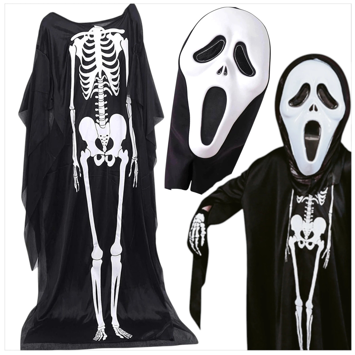 STRÓJ NA HALLOWEEN - KOŚCIOTRUP SZKIELET SZKIELETOR + MASKA KRZYK DUCH