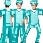 MINECRAFT – STRÓJ DLA DZIECKA DIAMENTOWY STEVE ROZMIAR S (110-120) KOSTIUM NA BAL DLA CHŁOPCA GADŻETY DLA GRACZY