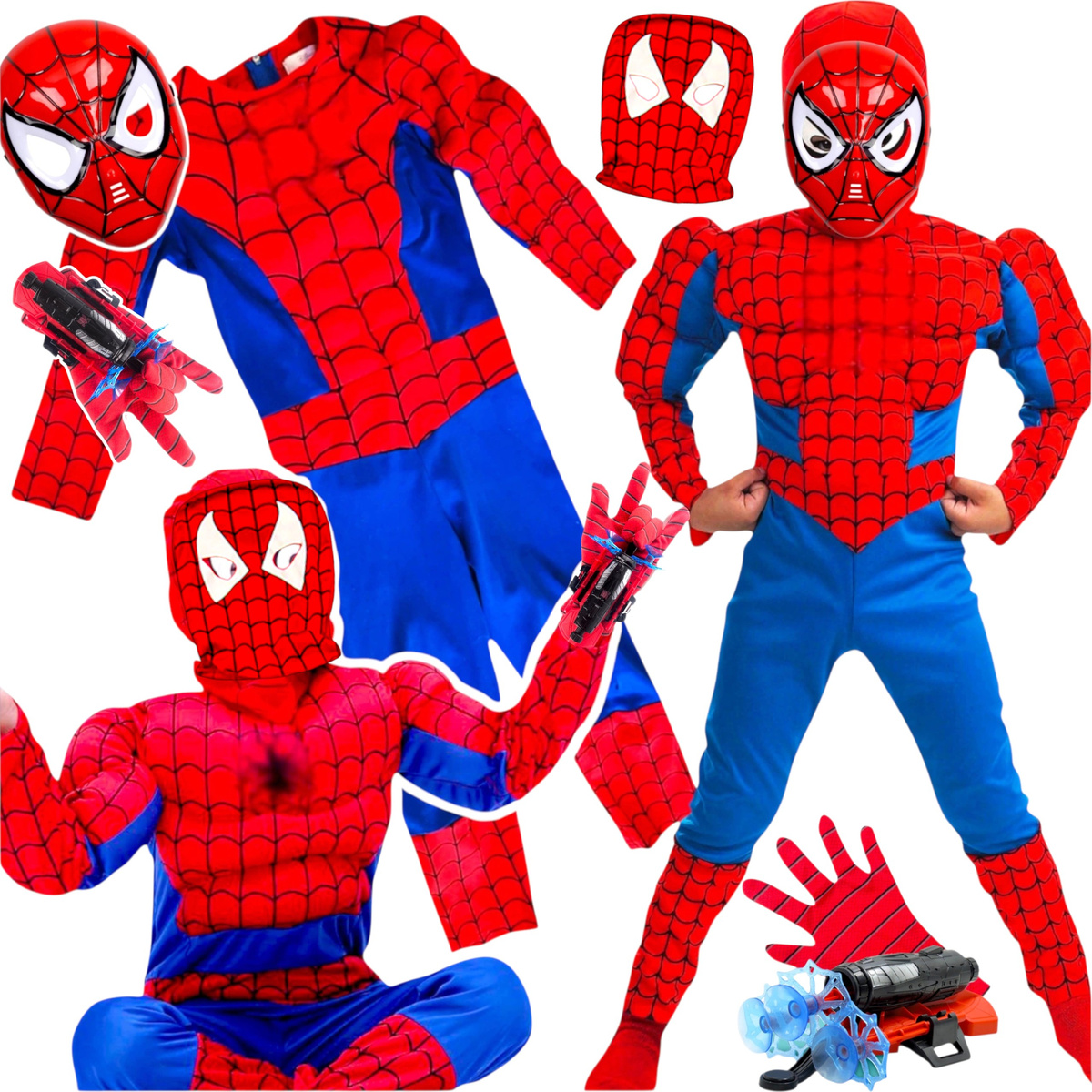 SPIDERMAN - STRÓJ DLA CHŁOPCA GRUBY Z MIĘŚNIAMI + MASKA NA TWARZ