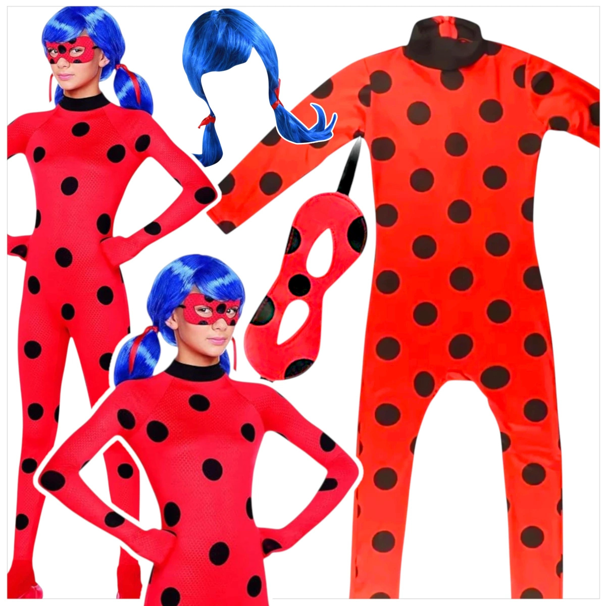 STRÓJ BIEDRONKA PRZEBRANIE KOSTIUM PERUKA MASKA TOREBKA rozmiar L 122-128cm