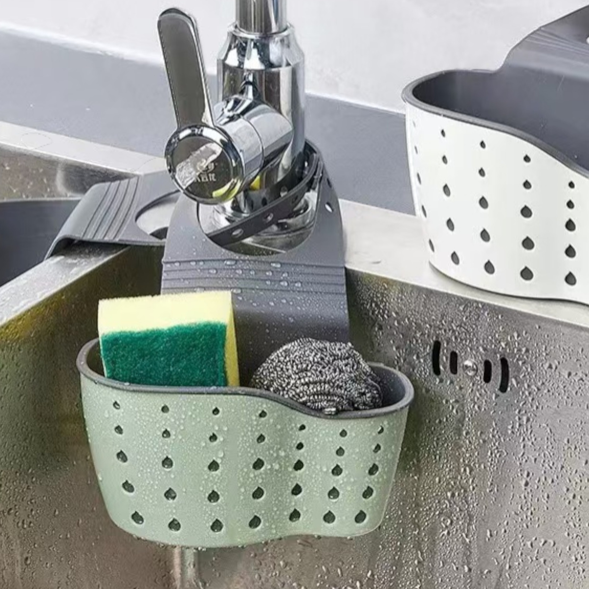 ORGANIZER DO ZLEWU UCHWYT NA GĄBKI CZYŚCIKI WISZĄCY KOSZYK OCIEKACZ DRUCIAK