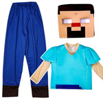 STRÓJ MINECRAFT PRZEBRANIE DLA CHŁOPCA STEVE KOMPLET MASKA KOSTIUM NA BAL