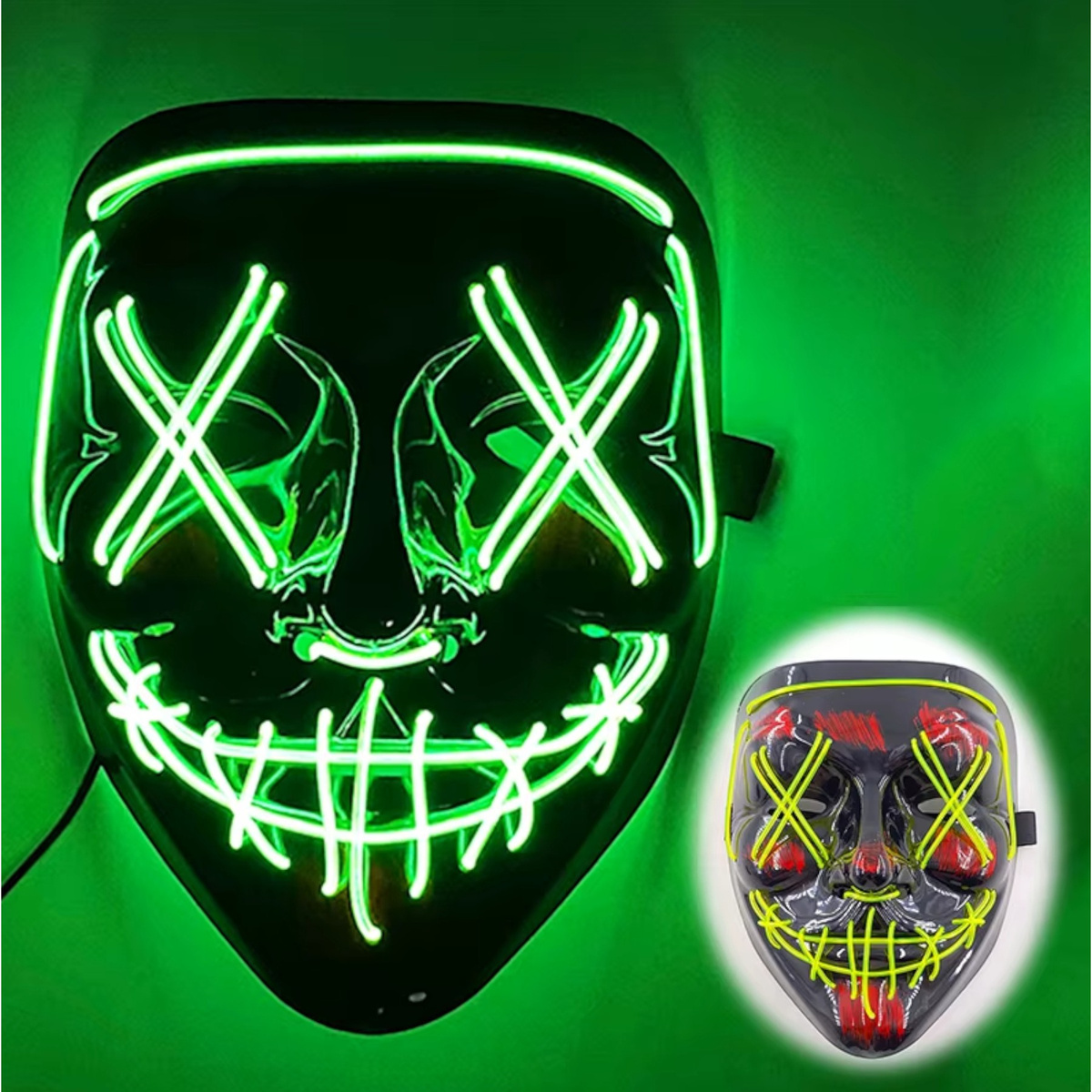 MASKA ŚWIECĄCA LED NA IMPREZĘ NA HALLOWEEN ŚWIECI W CIEMNOŚCI NA TWARZ