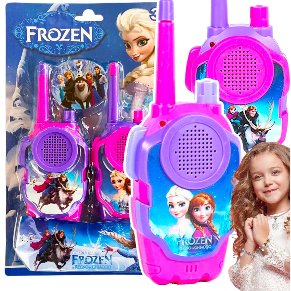 WALKIE TALKIE 2x KRÓTKOFALÓWKA KRAINA LODU ZESTAW ELSA ANNA SŁUCHAWKI