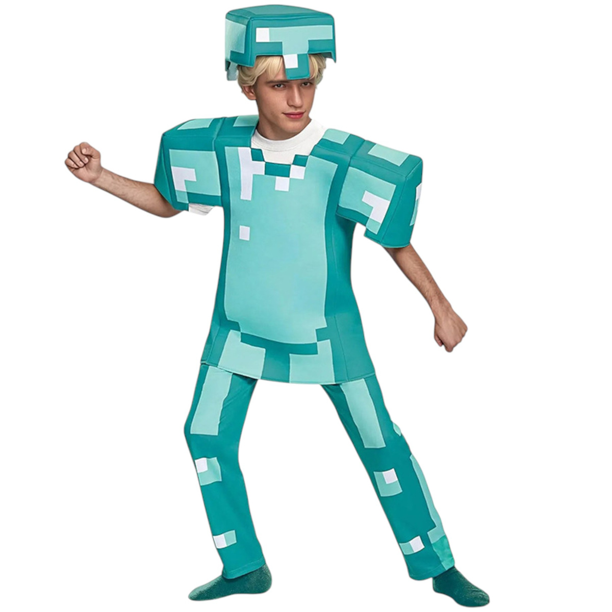 STRÓJ MINECRAFT PRZEBRANIE DLA CHŁOPCA STEVE DIAMENTOWY MASKA KOSTIUM BAL