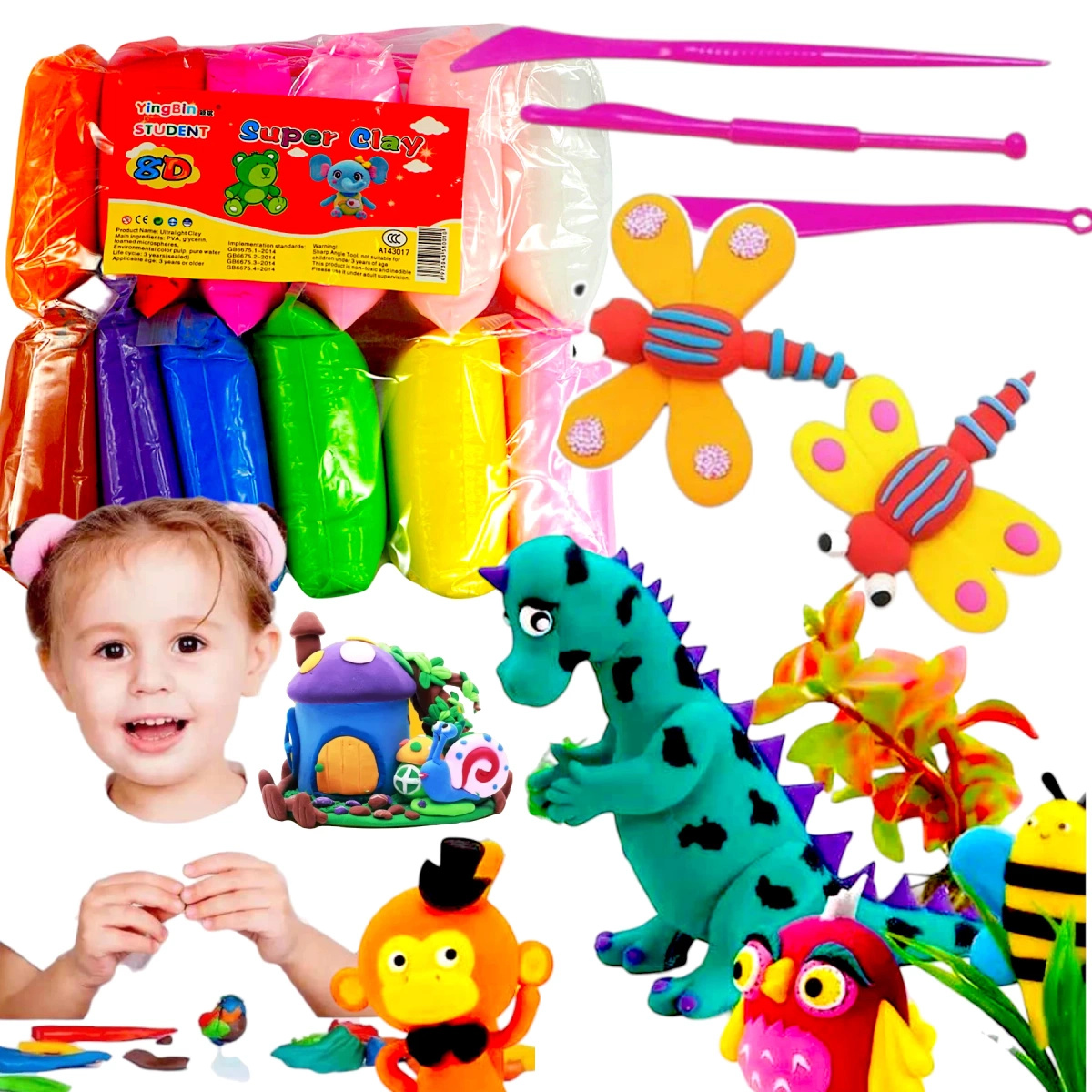 SUPER CLAY PLASTELINA PIANKOLINA GLINA MEGA DUŻA SENSORYCZNA+AKC 12 KOLORÓW