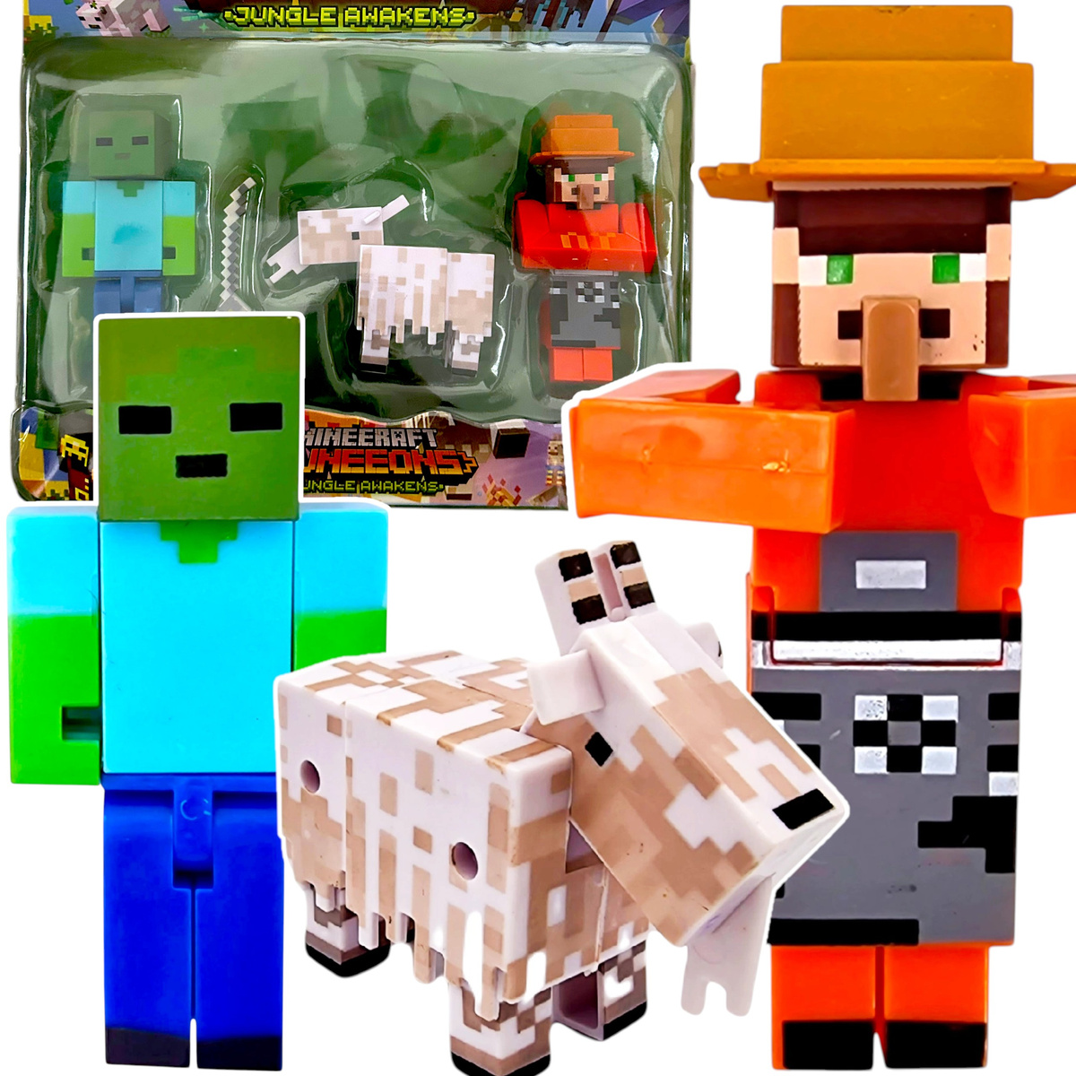 FIGURKA MINECRAFT - ZESTAW FIGUREK Z GRY 3w1 ZOMBIE OWCA MOB AKCESORIA XXL
