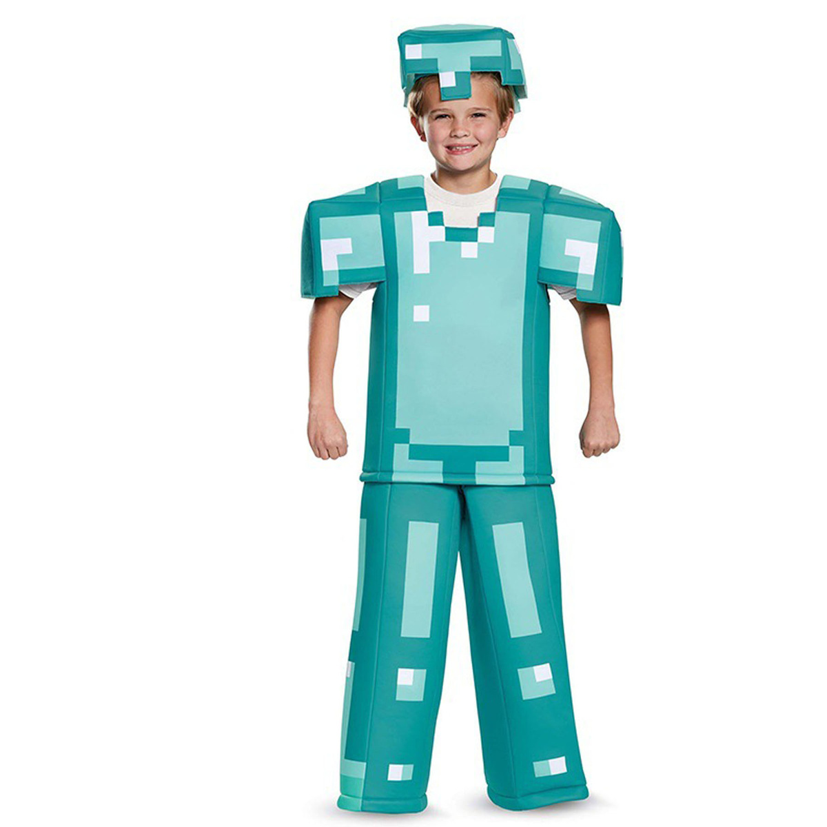 MINECRAFT – STRÓJ DLA DZIECKA DIAMENTOWY STEVE ROZMIAR S (110-120) KOSTIUM NA BAL DLA CHŁOPCA GADŻETY DLA GRACZY