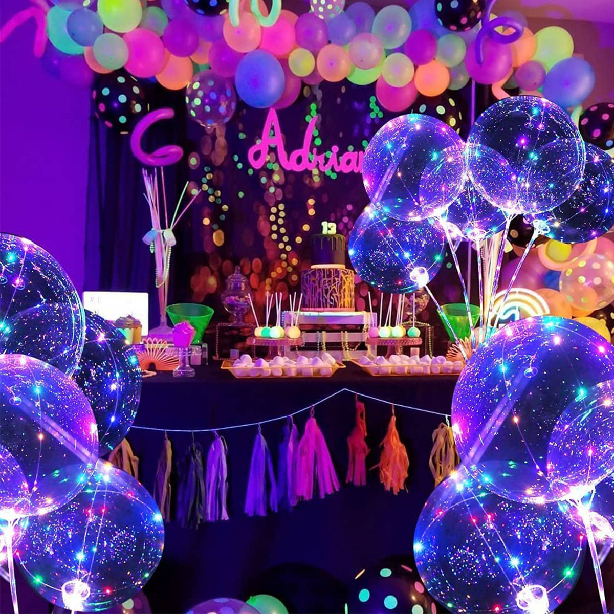 KOLOROWY BALON LED ŚWIECĄCY DUŻY MOCNY ŚWIATEŁKA NA PATYKU DEKORACJA ŚWIECI