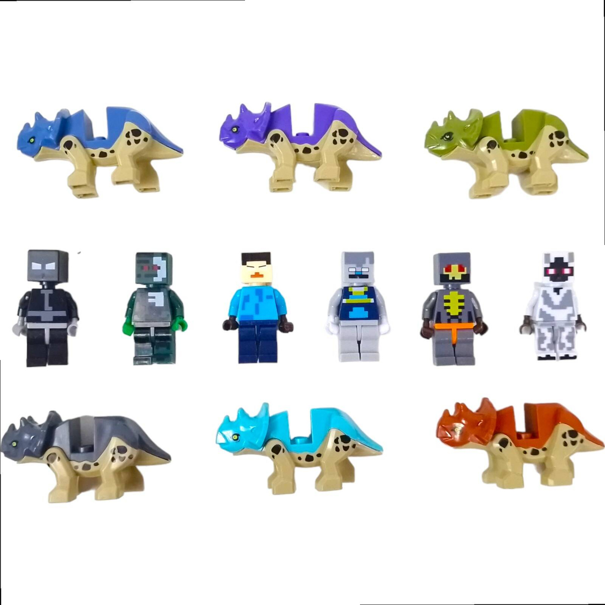 MINECRAFT DUŻY ZESTAW FIGUREK 12 SZTUK FIGURKI DINOZAURY KLOCKI 12w1 STEVE