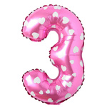 Balon Foliowy Cyfra 3 Różowy w serca 100cm