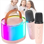  ZESTAW KARAOKE 2 MIKROFONY BEZPRZEWODOWY PRZENOŚNY GŁOŚNIK BLUETOOTH LED 