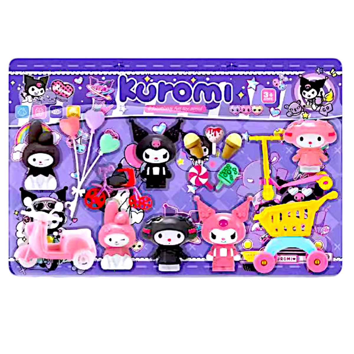 FIGURKI KUROMI DUŻY ZESTAW 6 FIGUREK WÓZEK HULAJNOGA ROWEREK MEGA PACK XXL