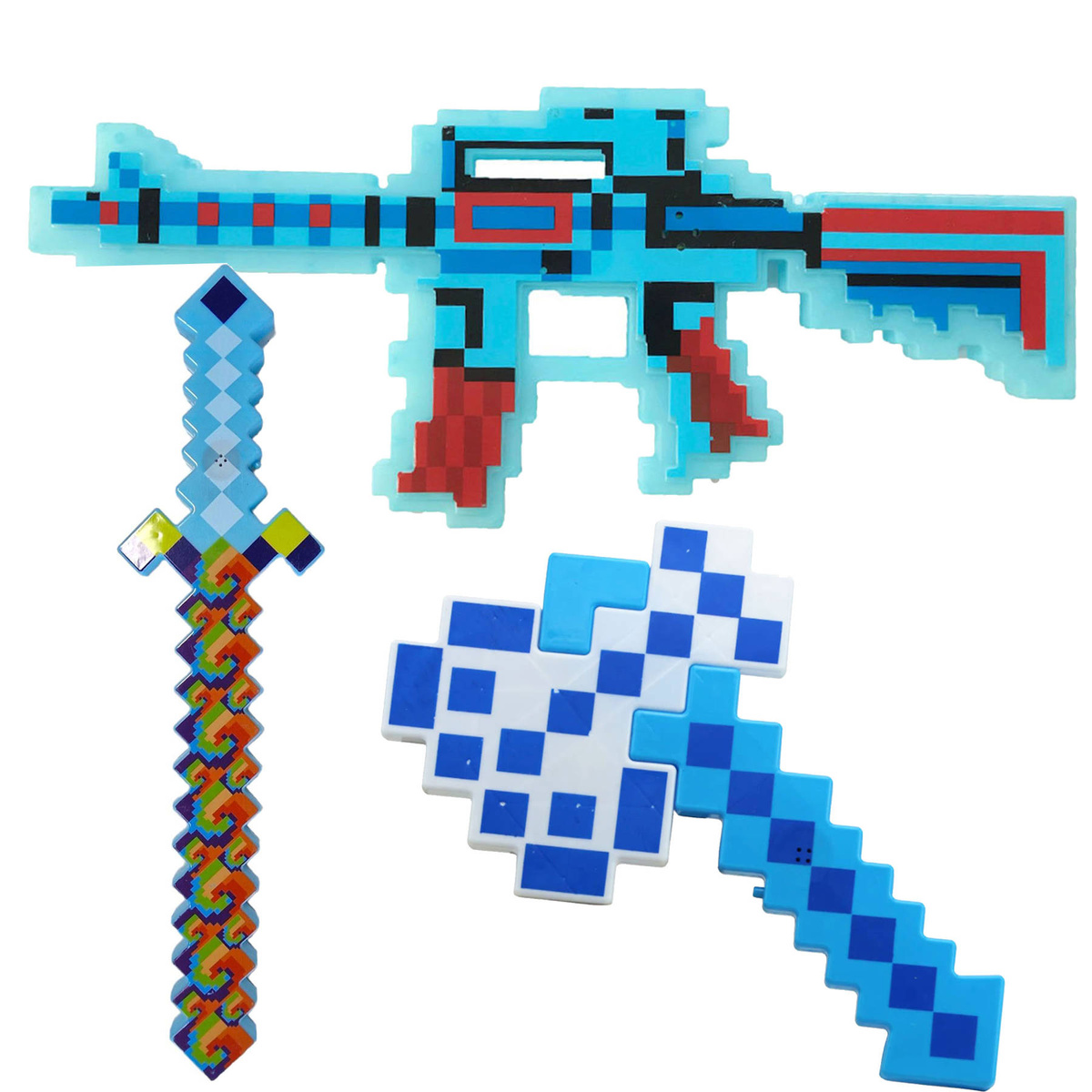 MINECRAFT Zestaw Karabin + Miecz + Siekiera Pixel