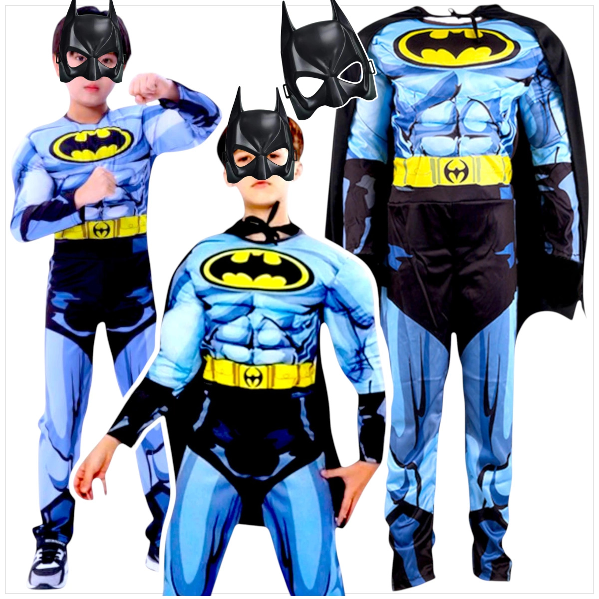 BATMAN - STRÓJ DLA CHŁOPCA GRUBY Z MIĘŚNIAMI DELUXE + MASKA NA TWARZ