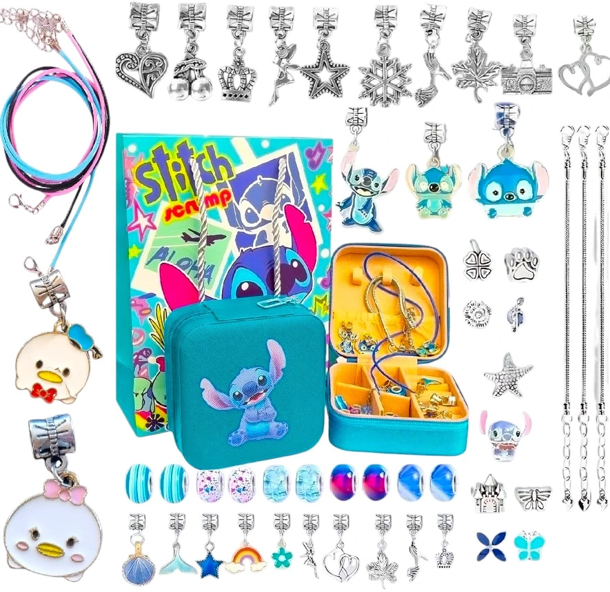 ZESTAW KORALIKÓW DO ROBIENIA BRANSOLETEK BIŻUTERII 40 EL STITCH LILO STICH