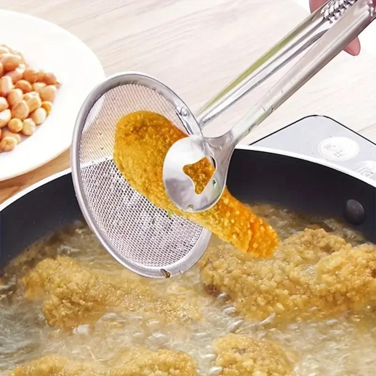 Szczypce z Sitkiem do Odsączania Smażonych Potraw Łapka STAL NIERDZEWNA