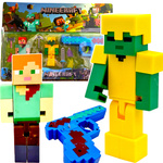 MINECRAFT FIGURKI ALEX ZOMBIE ZŁOTA ZBROJA ZESTAW 10w1 PISTOLET AKCESORIA