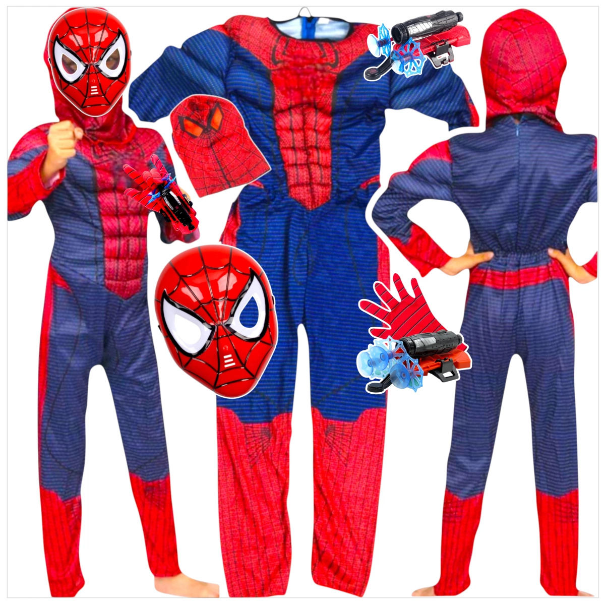 SPIDERMAN - STRÓJ DLA CHŁOPCA GRUBY Z MIEŚNIAMI DELUXE + MASKA NA TWARZ