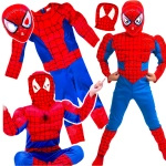 SPIDERMAN - STRÓJ DLA CHŁOPCA GRUBY Z MIEŚNIAMI DELUXE + MASKA ŚWIECĄCA