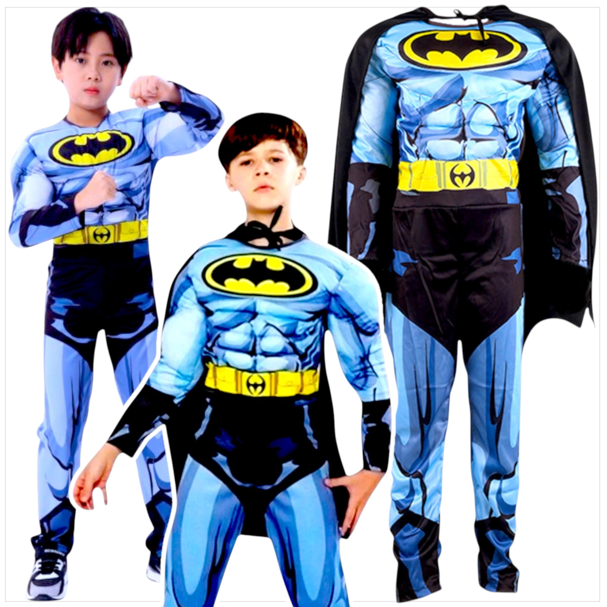 BATMAN - STRÓJ DLA CHŁOPCA GRUBY Z MIĘŚNIAMI DELUXE + MASKA NA TWARZ