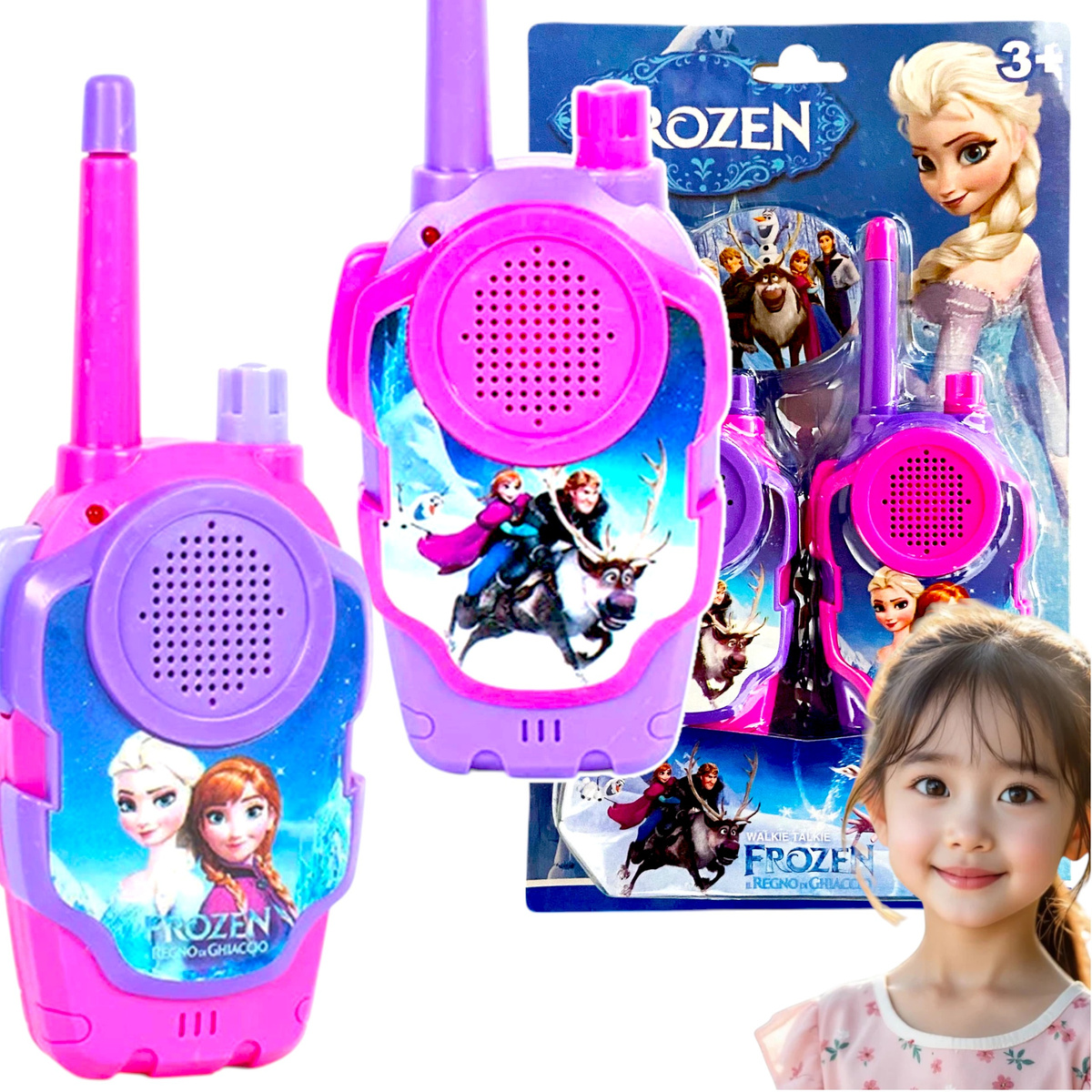 WALKIE TALKIE 2x KRÓTKOFALÓWKA KRAINA LODU ZESTAW ELSA ANNA SŁUCHAWKI