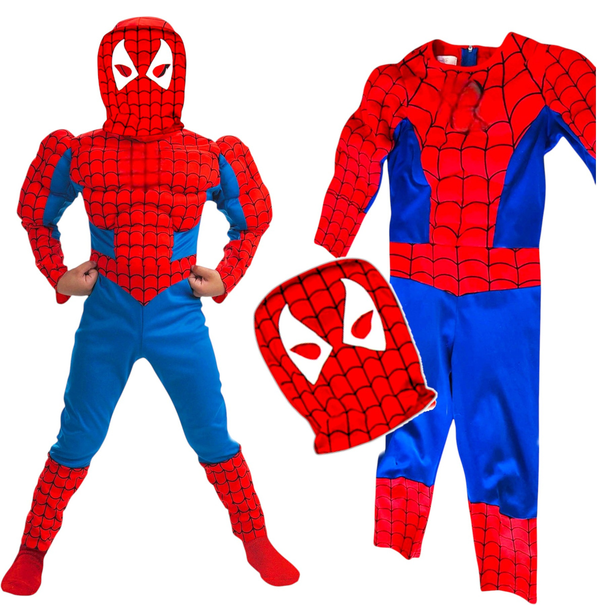 SPIDERMAN - STRÓJ DLA CHŁOPCA GRUBY Z MIĘŚNIAMI + MASKA NA TWARZ