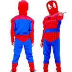 SPIDERMAN - STRÓJ DLA CHŁOPCA GRUBY Z MIEŚNIAMI DELUXE + MASKA ŚWIECĄCA