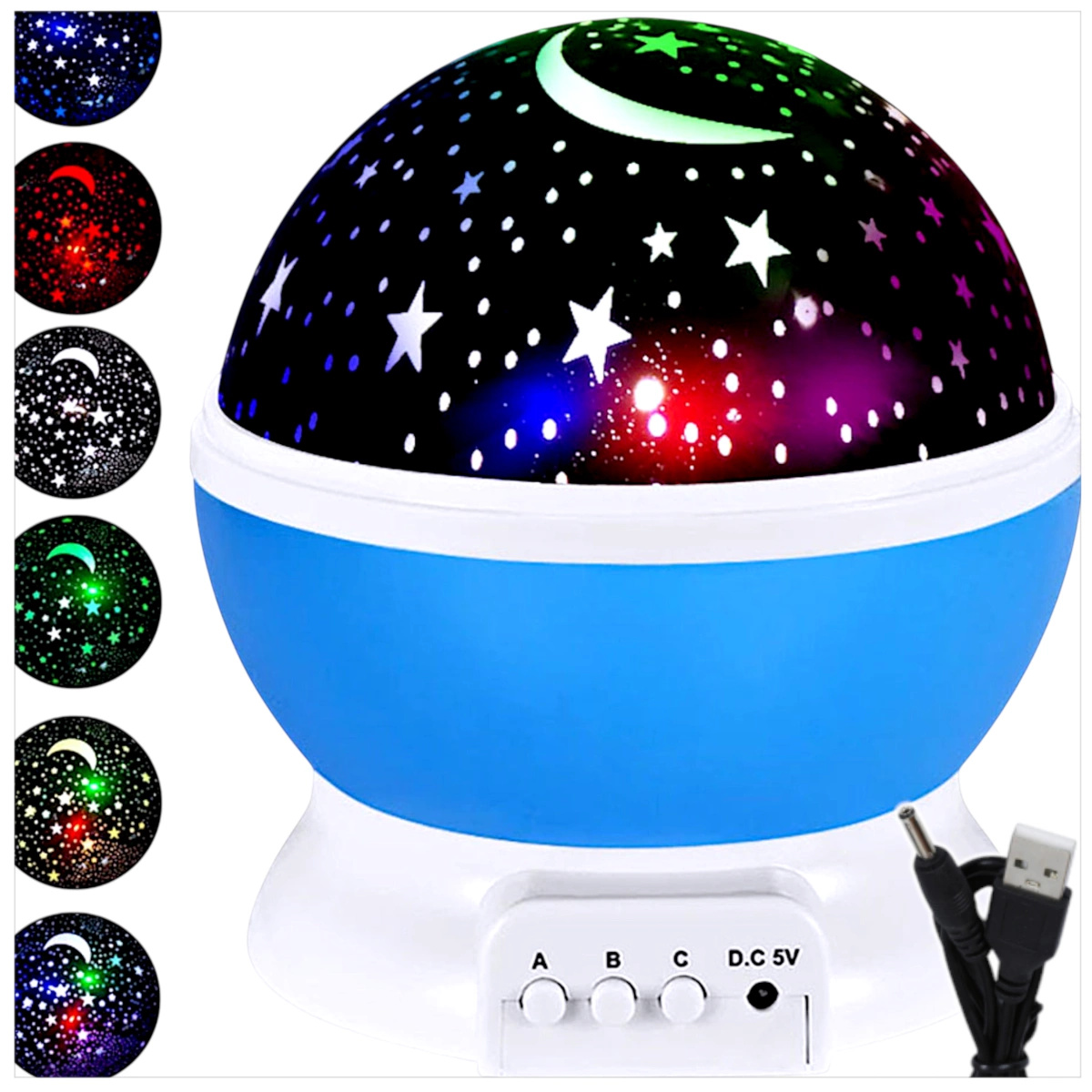 LAMPKA NOCNA PROJEKTOR GWIAZD LED 3w1 LAMPA OBROTOWA KOLOROWA OZDOBA POKOJU