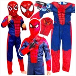 SPIDERMAN - STRÓJ DLA CHŁOPCA GRUBY Z MIEŚNIAMI DELUXE + MASKA NA TWARZ