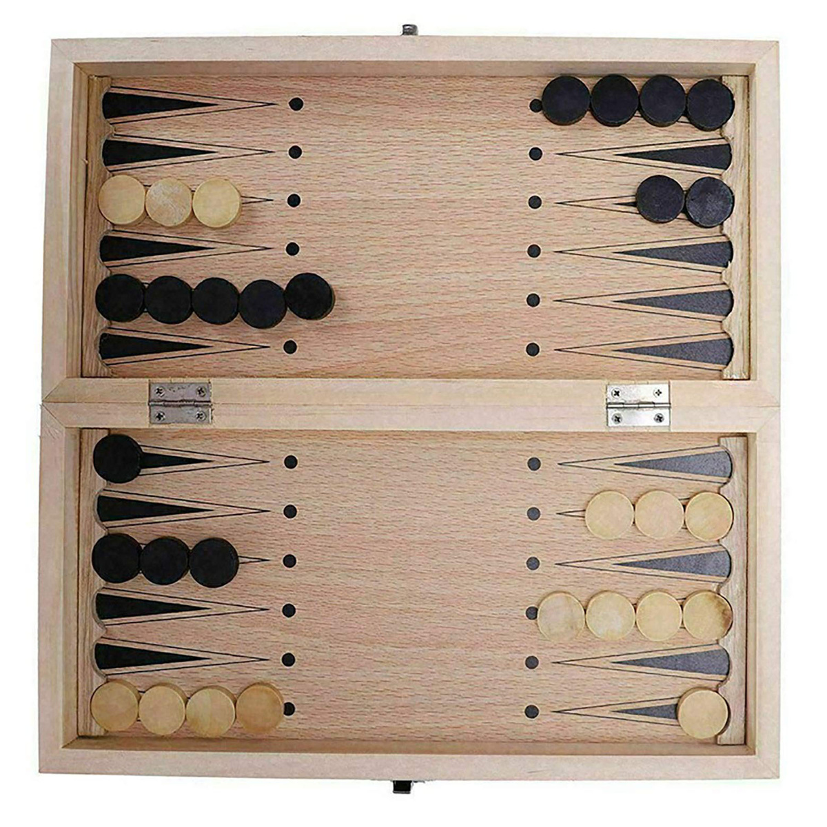 KLASYCZNE SZACHY DREWNIANE SKŁADANE 3w1 WARCABY TRYKTRAK KOSTKI DLA DZIECI