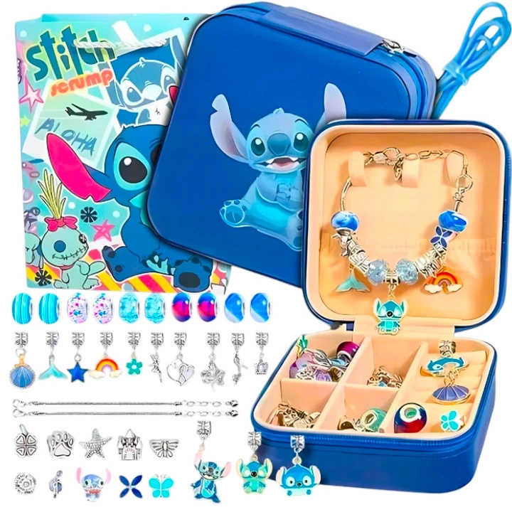ZESTAW KORALIKÓW DO ROBIENIA BRANSOLETEK BIŻUTERII 40 EL STITCH LILO STICH