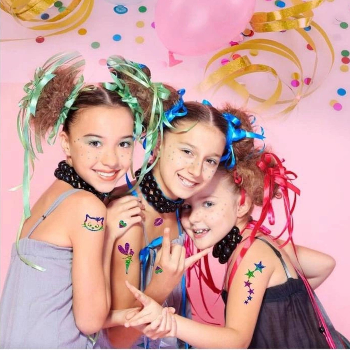 TATUAŻE DLA DZIEWCZYNKI BROKATOWE ZMYWALNE 151el ZESTAW DO TATUAŻY MAKIJAŻ