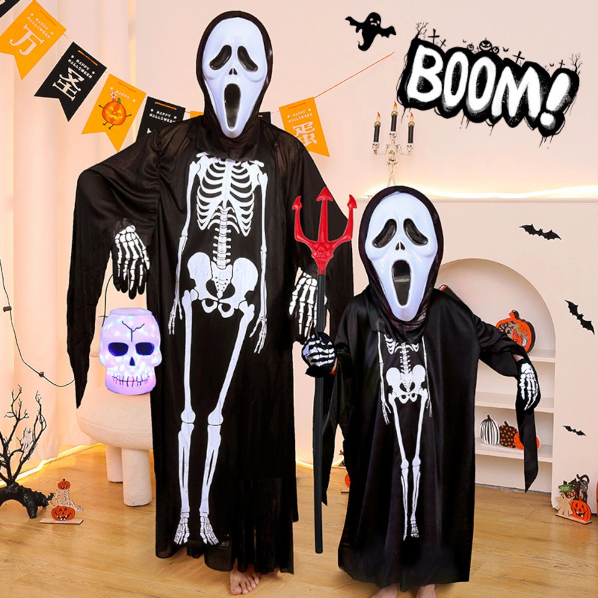 STRÓJ NA HALLOWEEN - KOŚCIOTRUP SZKIELET SZKIELETOR + MASKA KRZYK DUCH