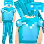 MINECRAFT – STRÓJ DLA DZIECKA DIAMENTOWY STEVE ROZMIAR XL (140-150) KOSTIUM NA BAL DLA CHŁOPCA GADŻETY DLA GRACZY