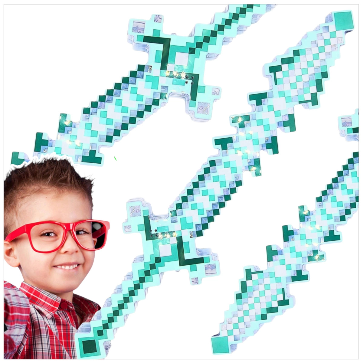DUŻY MIECZ ŚWIECĄCY - ŚWIETLNY PIXELOWY 49CM XXL