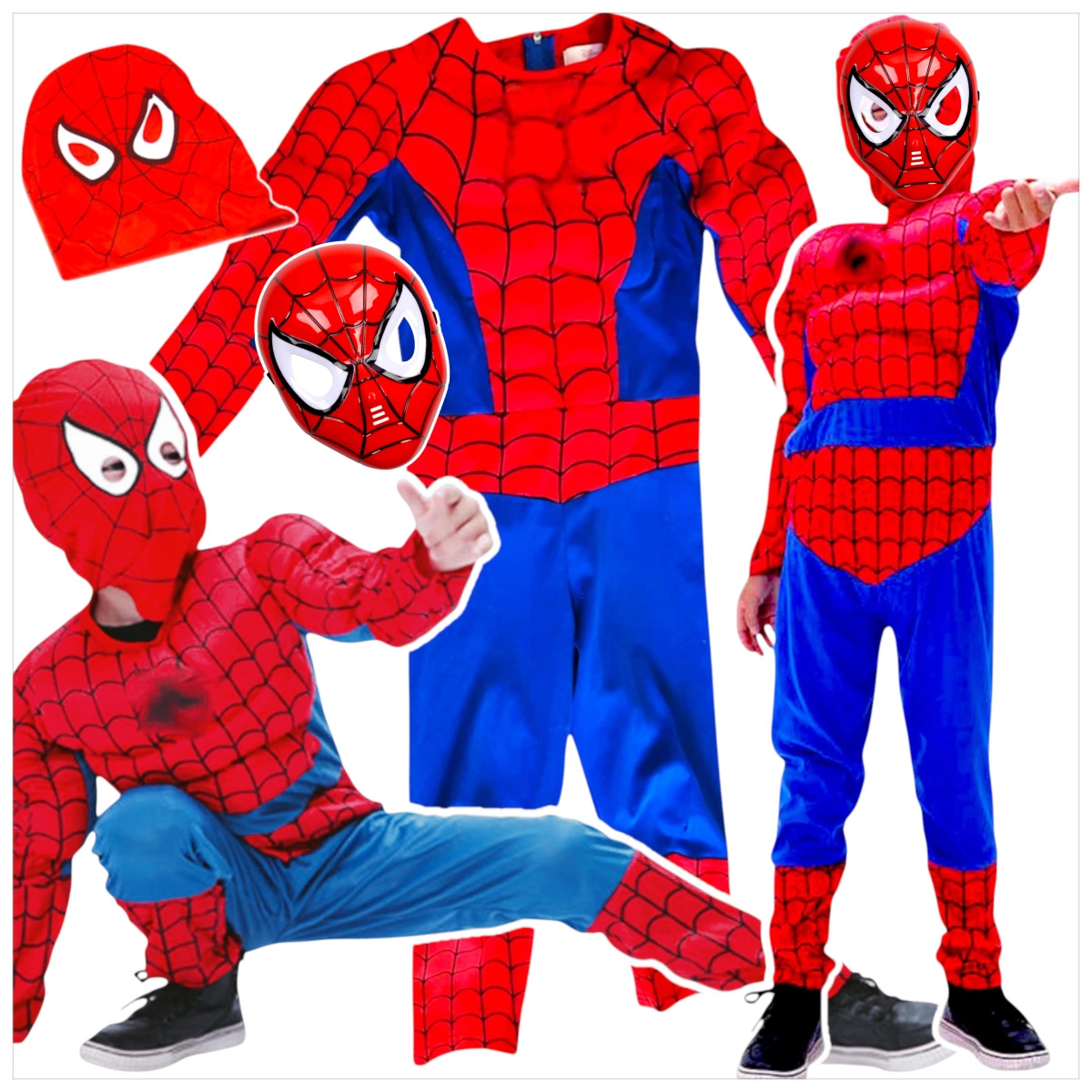 SPIDERMAN - STRÓJ DLA CHŁOPCA GRUBY Z MIĘŚNIAMI + MASKA NA TWARZ