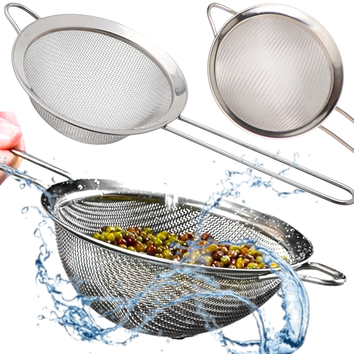 SITKO KUCHENNE METALOWE DO GOTOWANIA CEDZAK DURSZLAK Z RĄCZKĄ DUŻE 21 CM