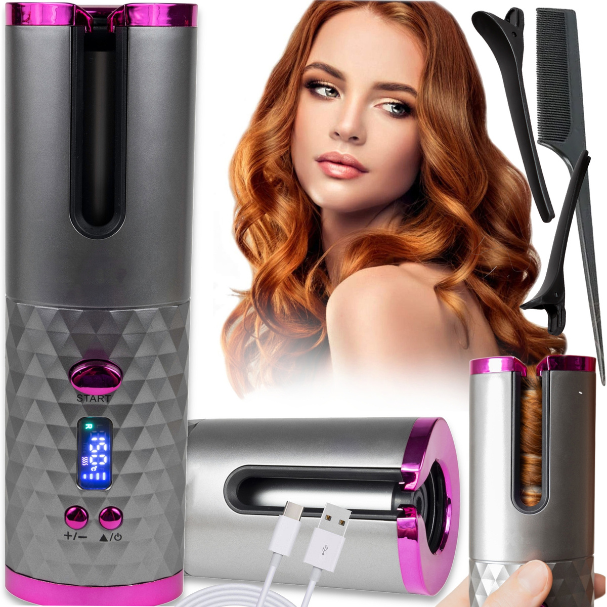 LOKÓWKA DO WŁOSÓW AUTOMATYCZNA CERAMICZNA LCD  USB AKUMULATOR FALOWNICA