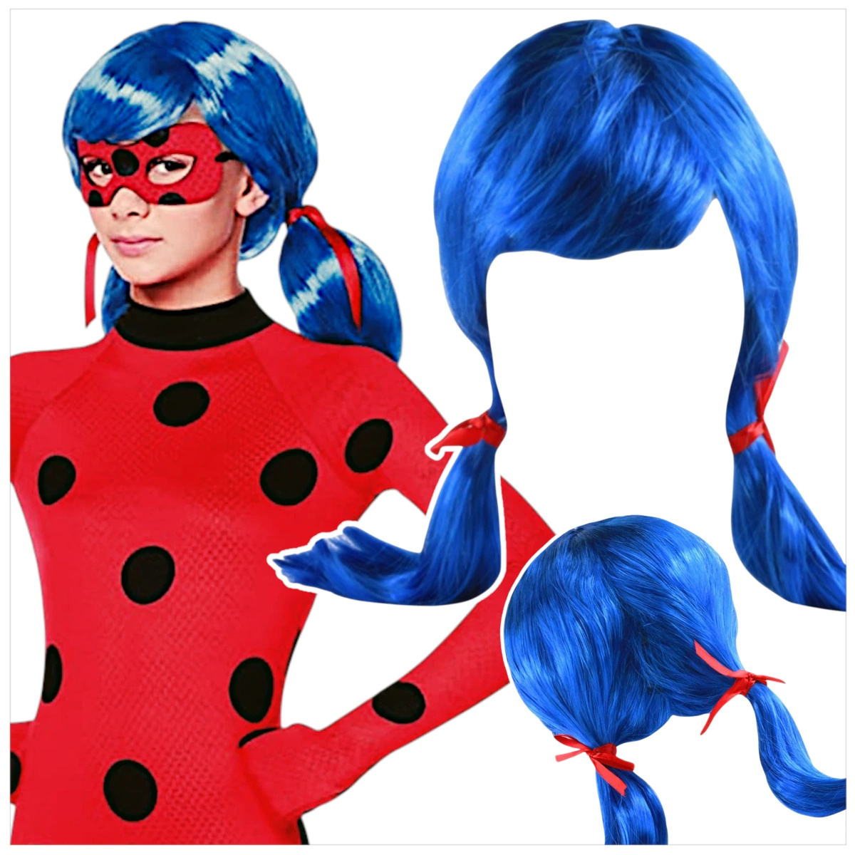 STRÓJ BIEDRONKA PRZEBRANIE KOSTIUM PERUKA MASKA TOREBKA rozmiar L 122-128cm