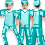 MINECRAFT – STRÓJ DLA DZIECKA DIAMENTOWY STEVE ROZMIAR S (110-120) KOSTIUM NA BAL DLA CHŁOPCA GADŻETY DLA GRACZY