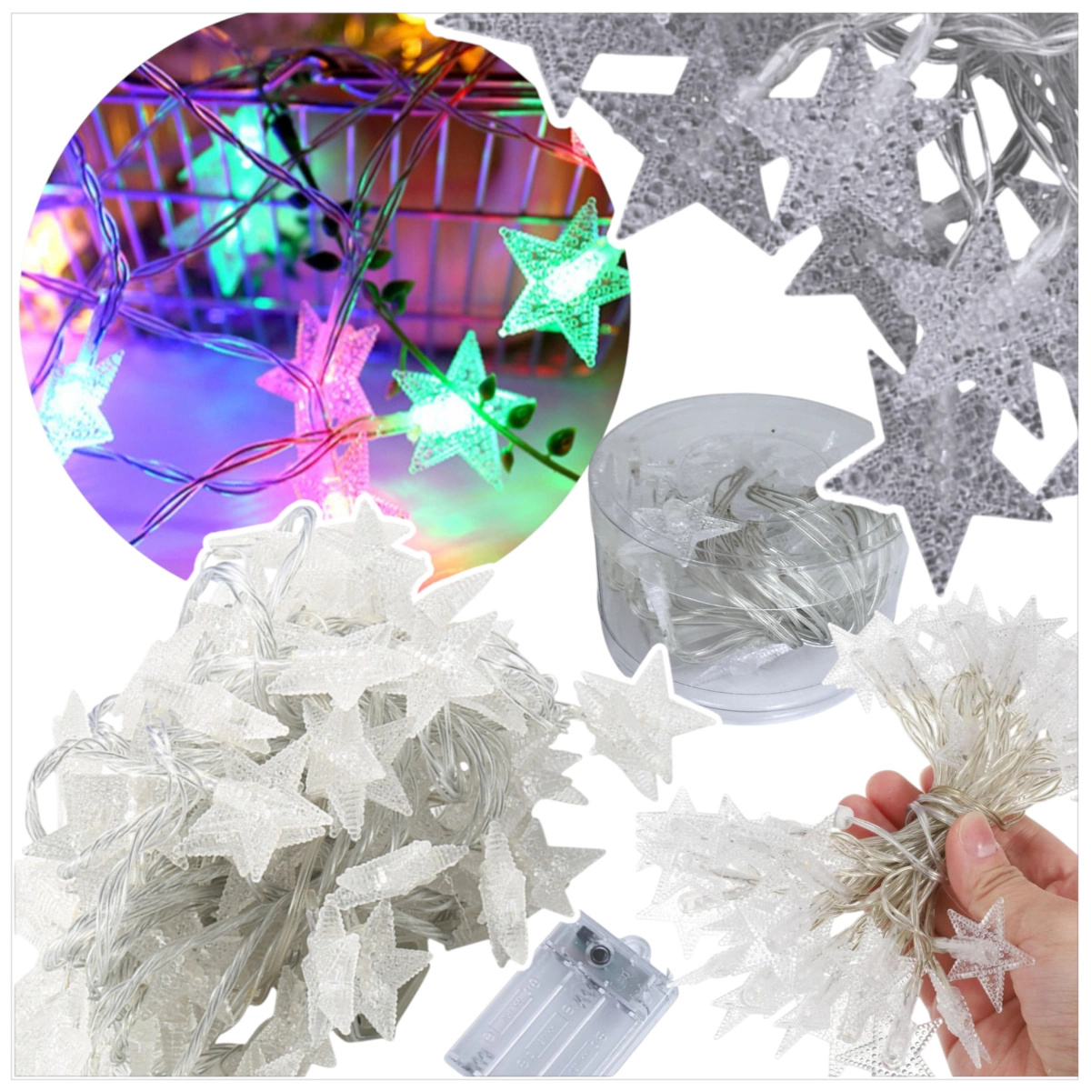 LAMPKI ŚWIĄTECZNE KSZTAŁT GWIAZD DEKORACJA ŁAŃCUCH LED KOLOROWE GWIAZDKI